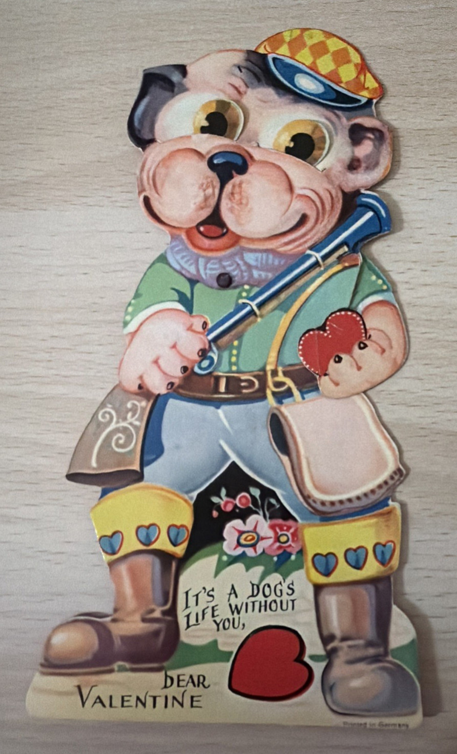 VTG Mechanical Valentine-Anthropomorphic Dog w/gun-It’s a Dogs Life Without You