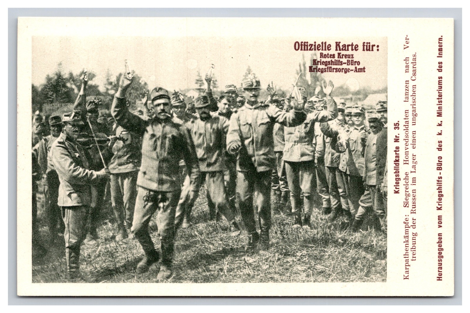 1915 Austria Postcard Kriegsbildkarte 35, Austro-Hungarian Soldiers Celebrating