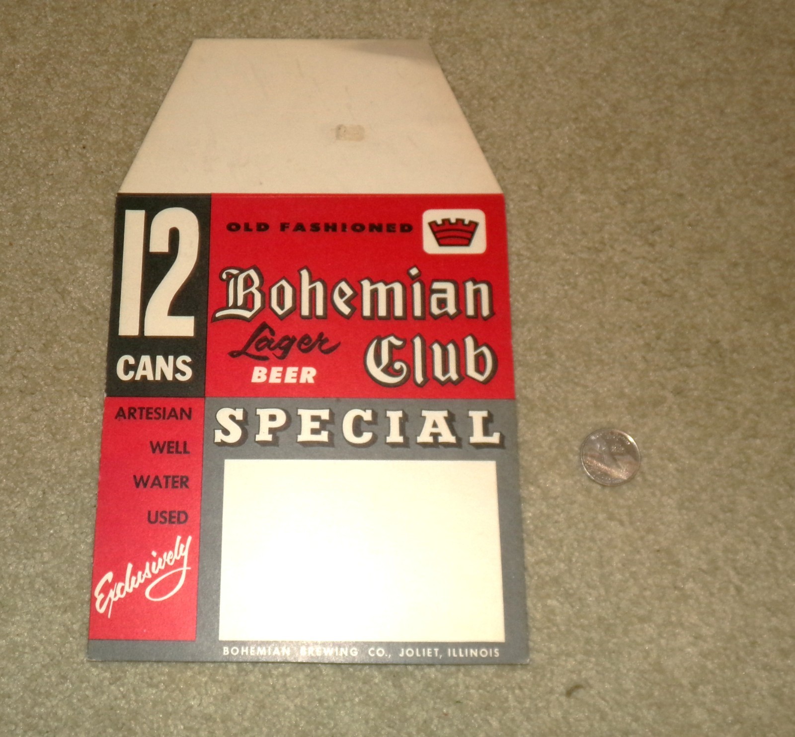 1960\'s BOHEMIAN CLUB beer 12 can case stack sign JOLIET, ILLINOIS  NOS