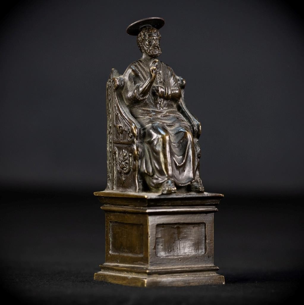 St Peter Statue | Saint Apostle Bronze Sculpture | 1800s Antique Figure | 5.5