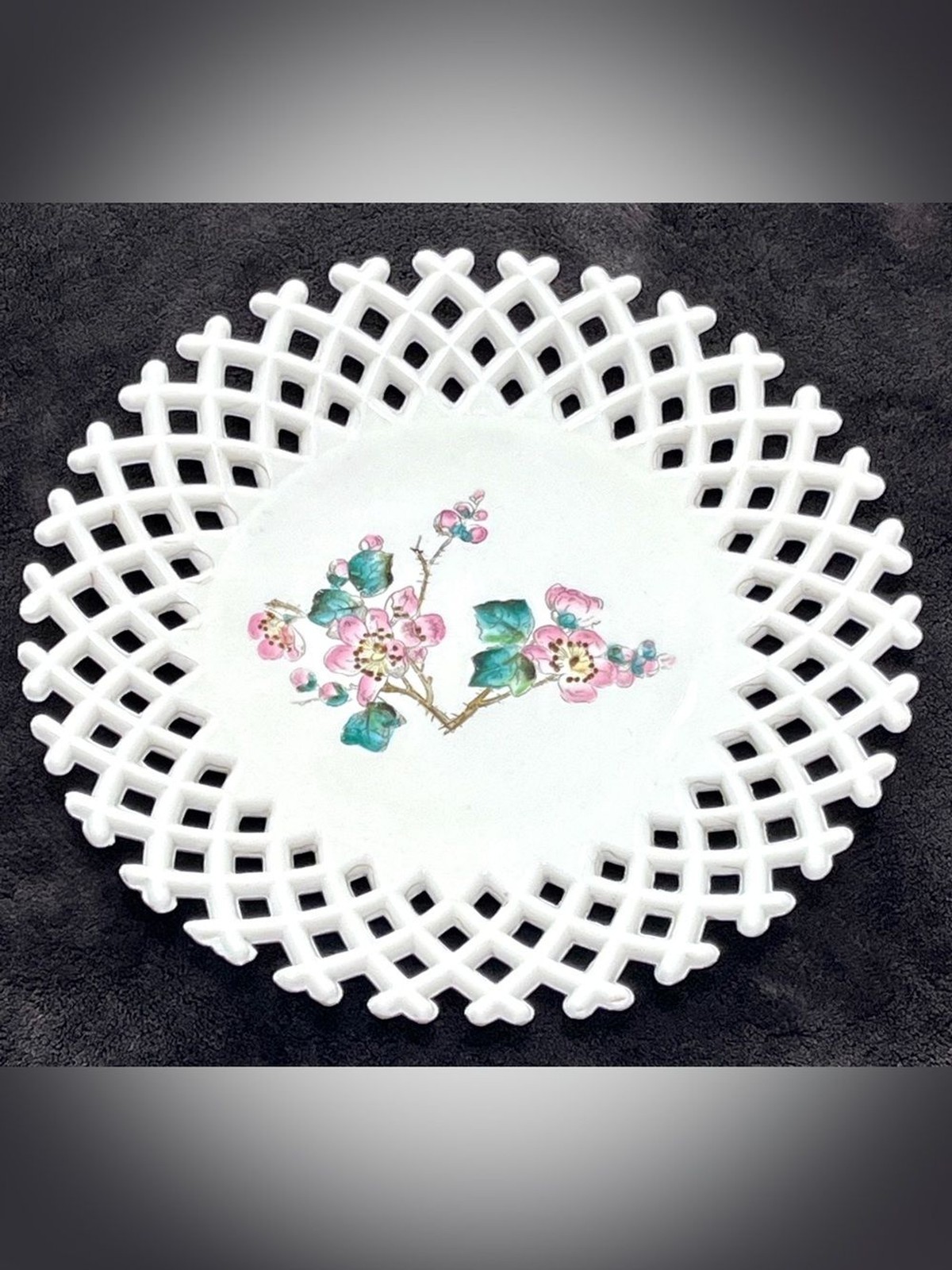 Antique 1885-1895 EAPG Challinor Taylor Milk Glass Lattice Edge Plate