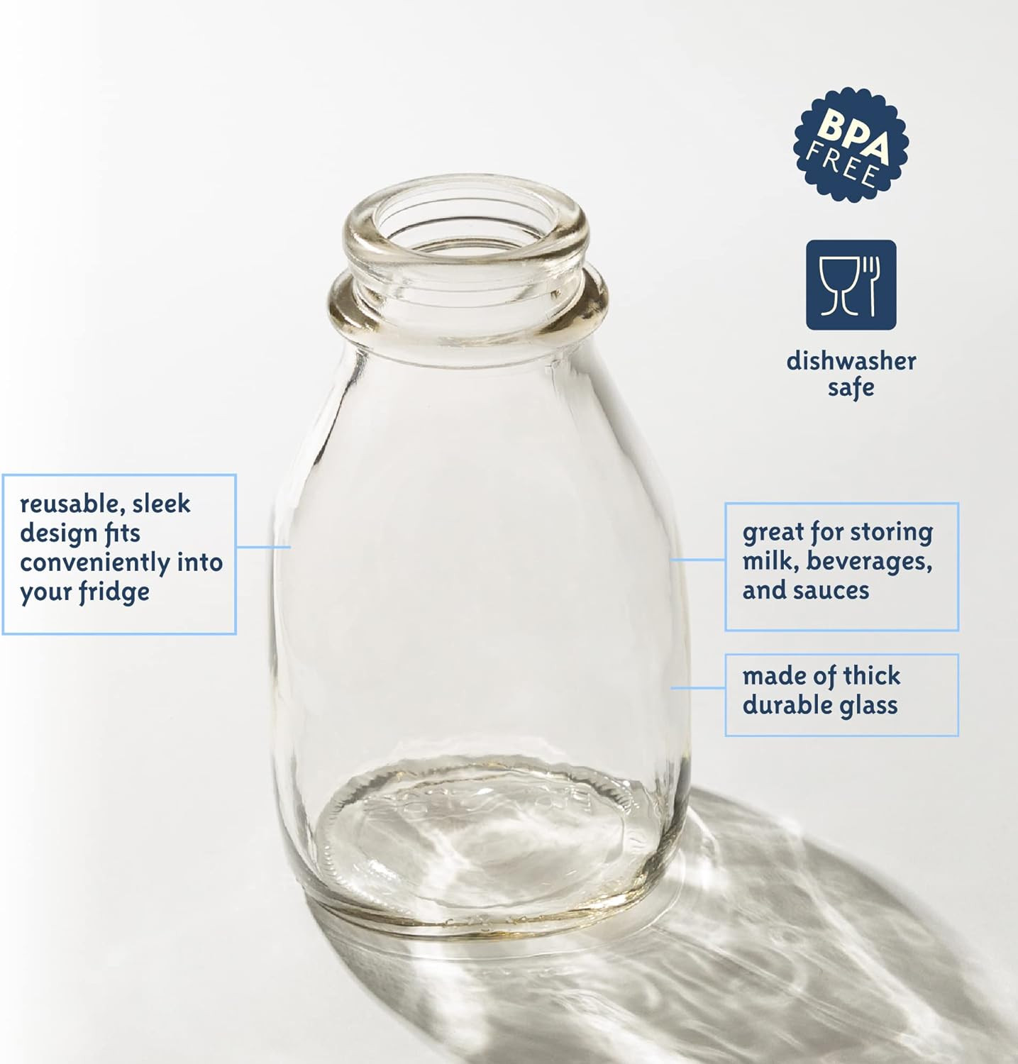16 Oz Glass Milk Bottle with Lid and Pour Spout – Small Glass Creamer Contain...