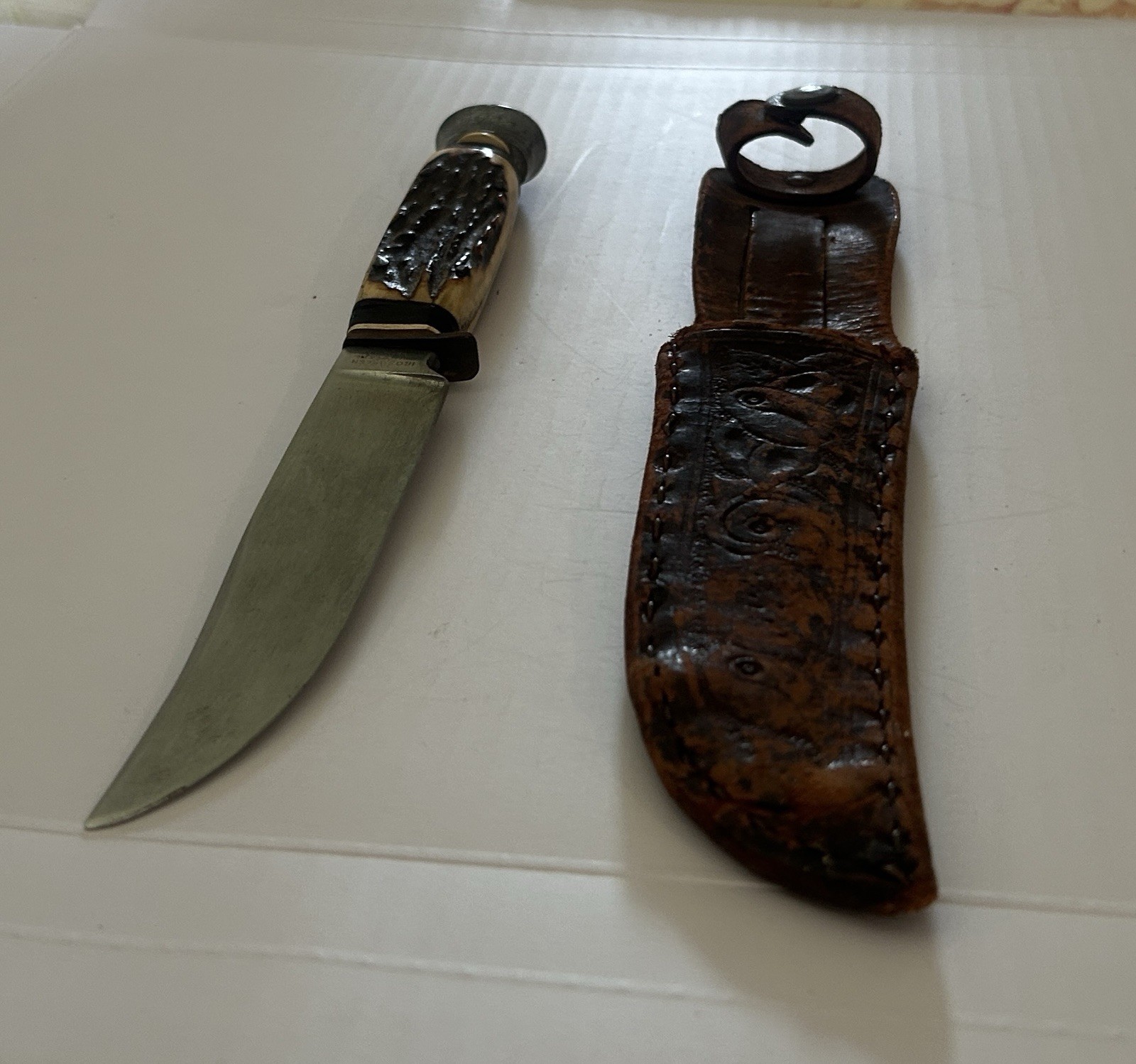 Iros Shapleigh\'s Keen Vintage Fixed Blade Hunting Knife w Original Leather Shth