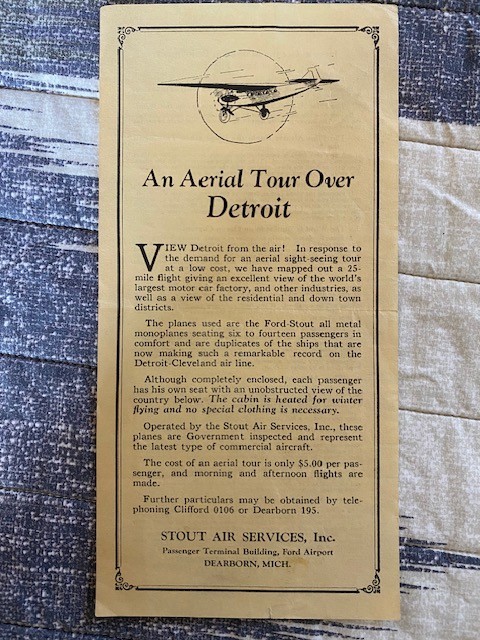 RARE 1932 Brochure for Aerial Tour over Detroit