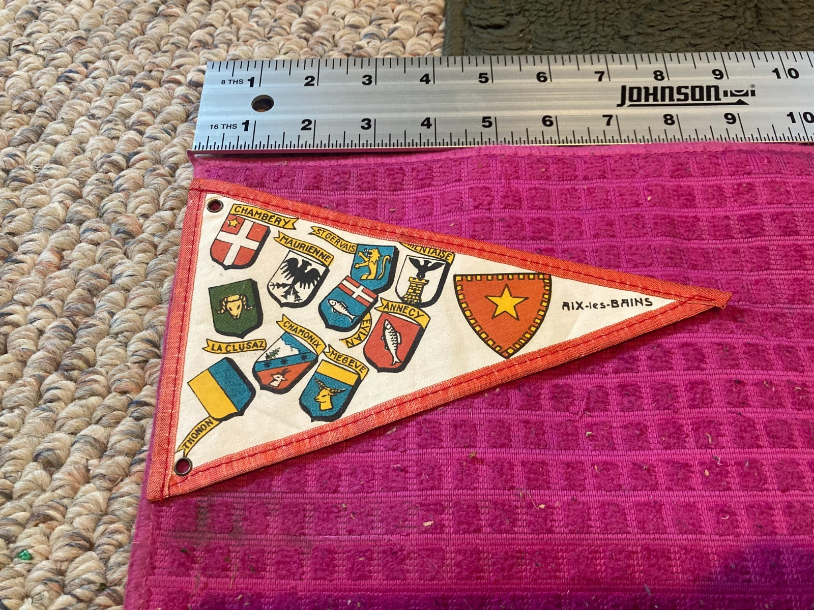 Vintage AIX les BAINS FRANCE Souvenir BANNER Pennant LAC DU BOURGET Fast Shipper