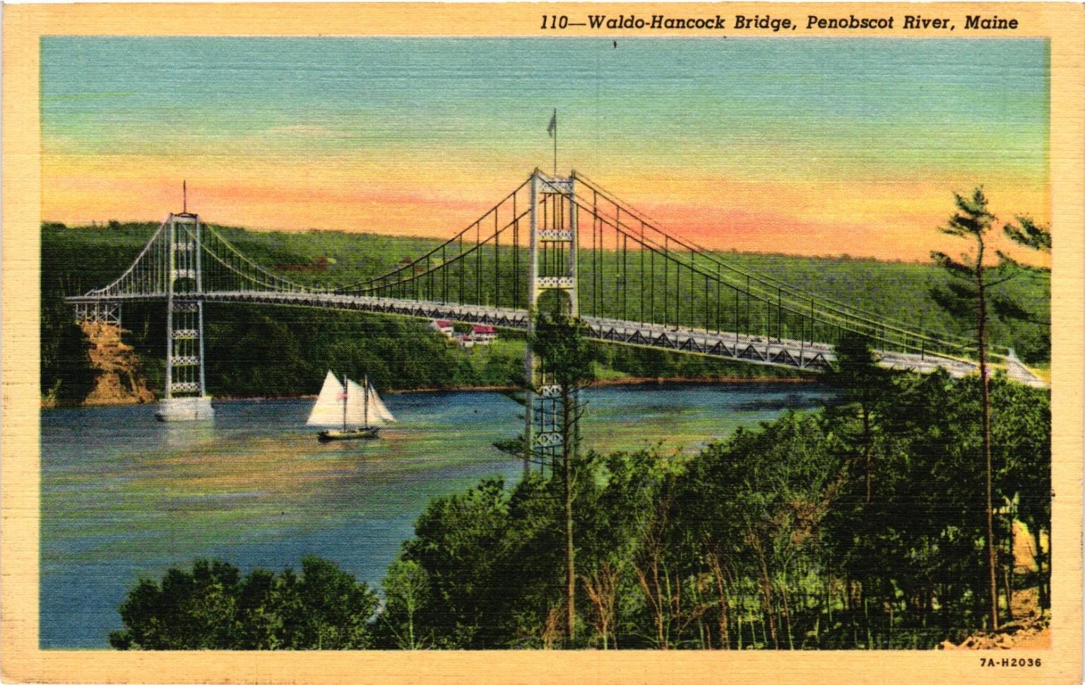Vintage Curteich Waldo-Hancock Bridge Penobscot River Maine Postcard Vintage Curteich Waldo-Hancock Bridge Penobscot River Maine Postcard