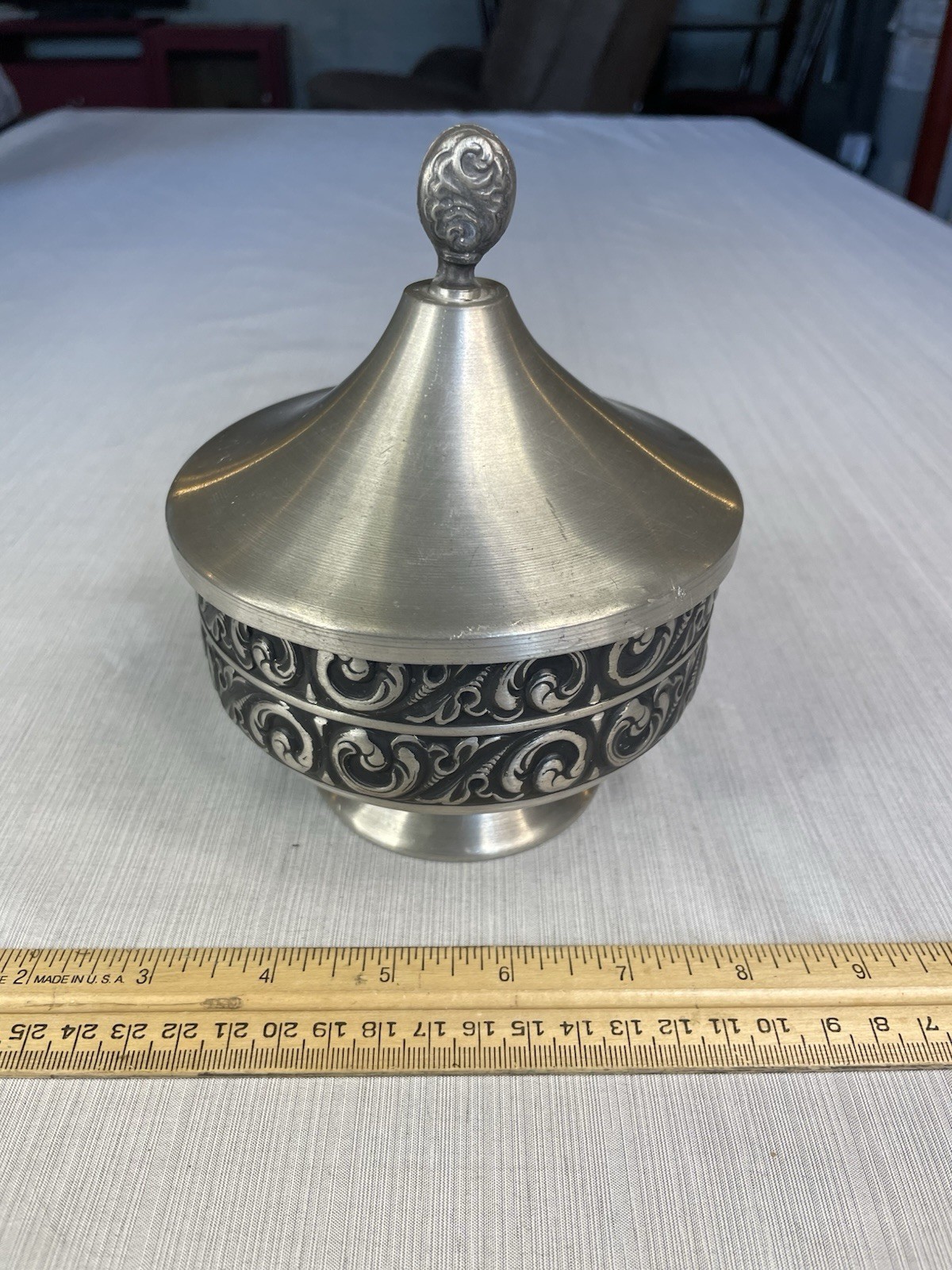 Vaga Norsk Tinn Gullsmed Oscar Ertzeid Farsund Norwegian Pewter Footed Bowl Lid