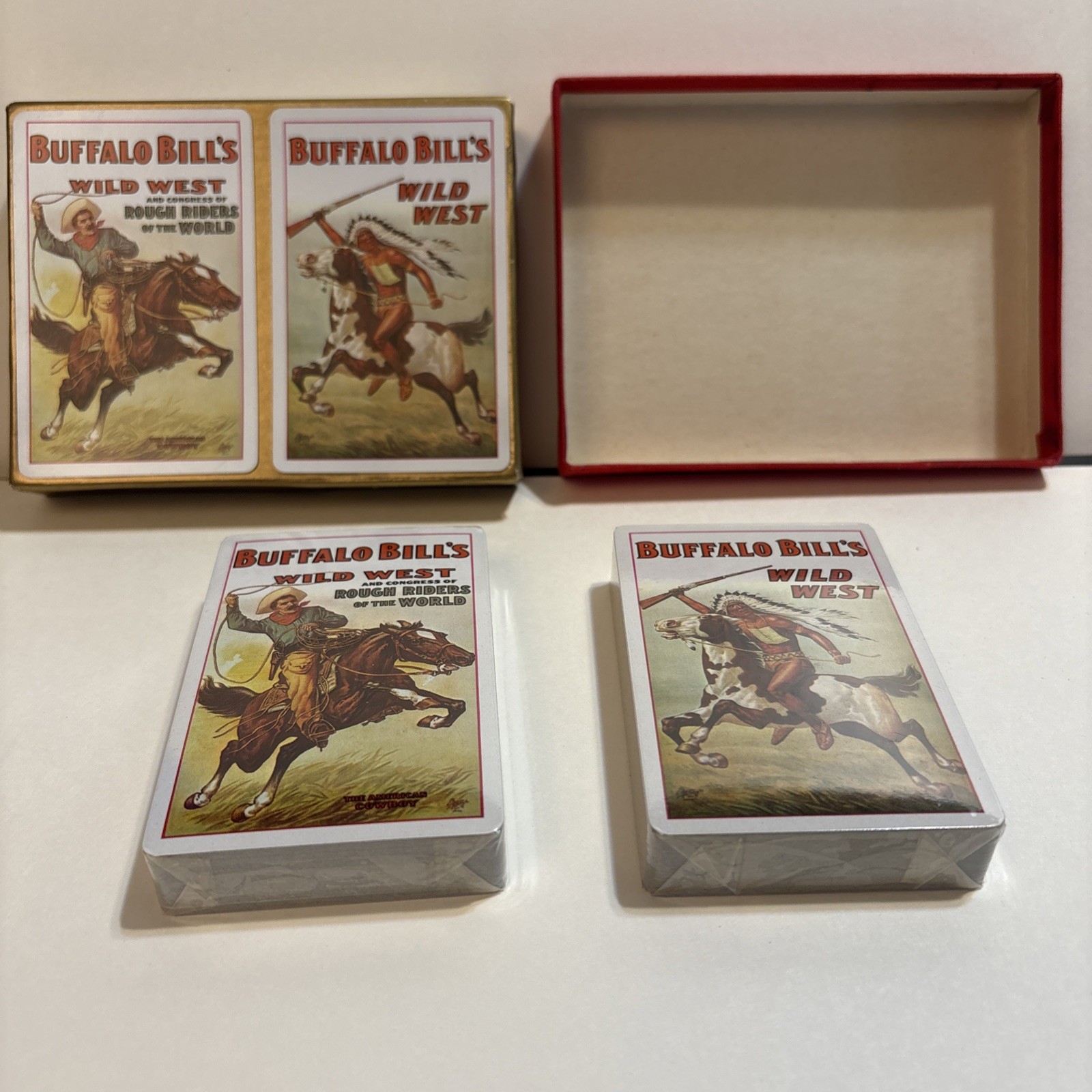 Buffalo Bill’s Wild West Vintage Cowboy Playing Cards 2 Sealed Decks w/ Box Buffalo Bill’s Wild West Vintage Cowboy Playing Cards 2 Sealed Decks w/ Box