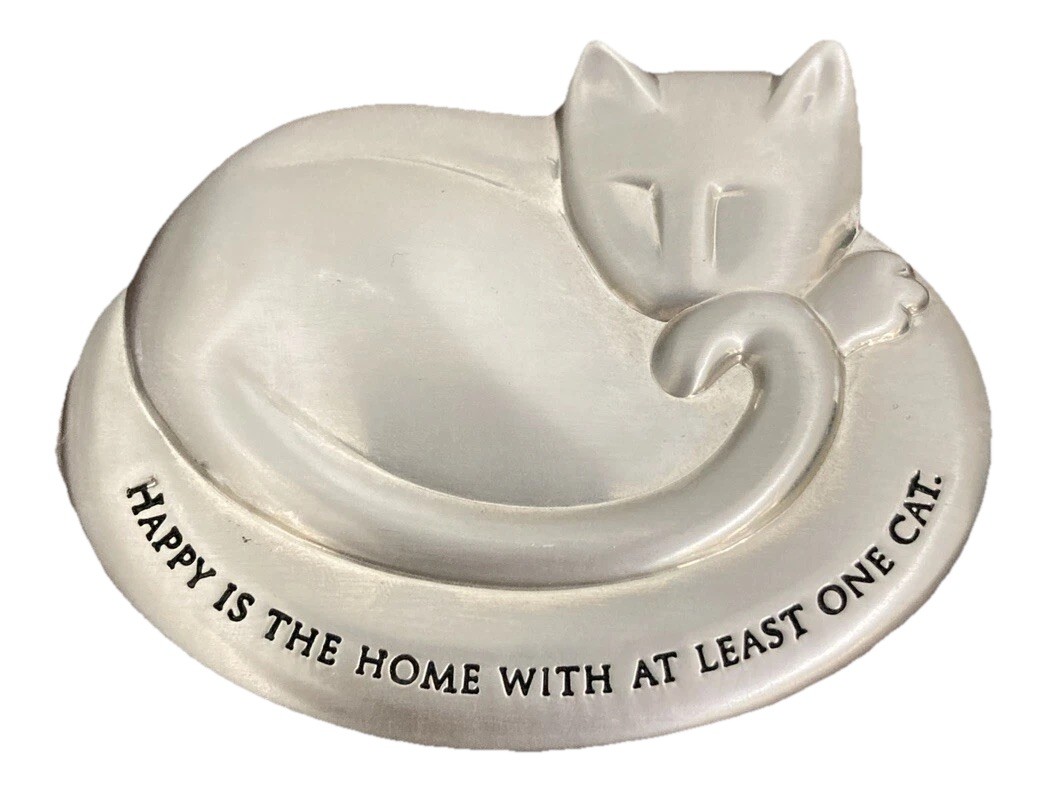 SACCHI Kitty Paperweight Figurine Metal Happy Is The Home With At Least One Cat