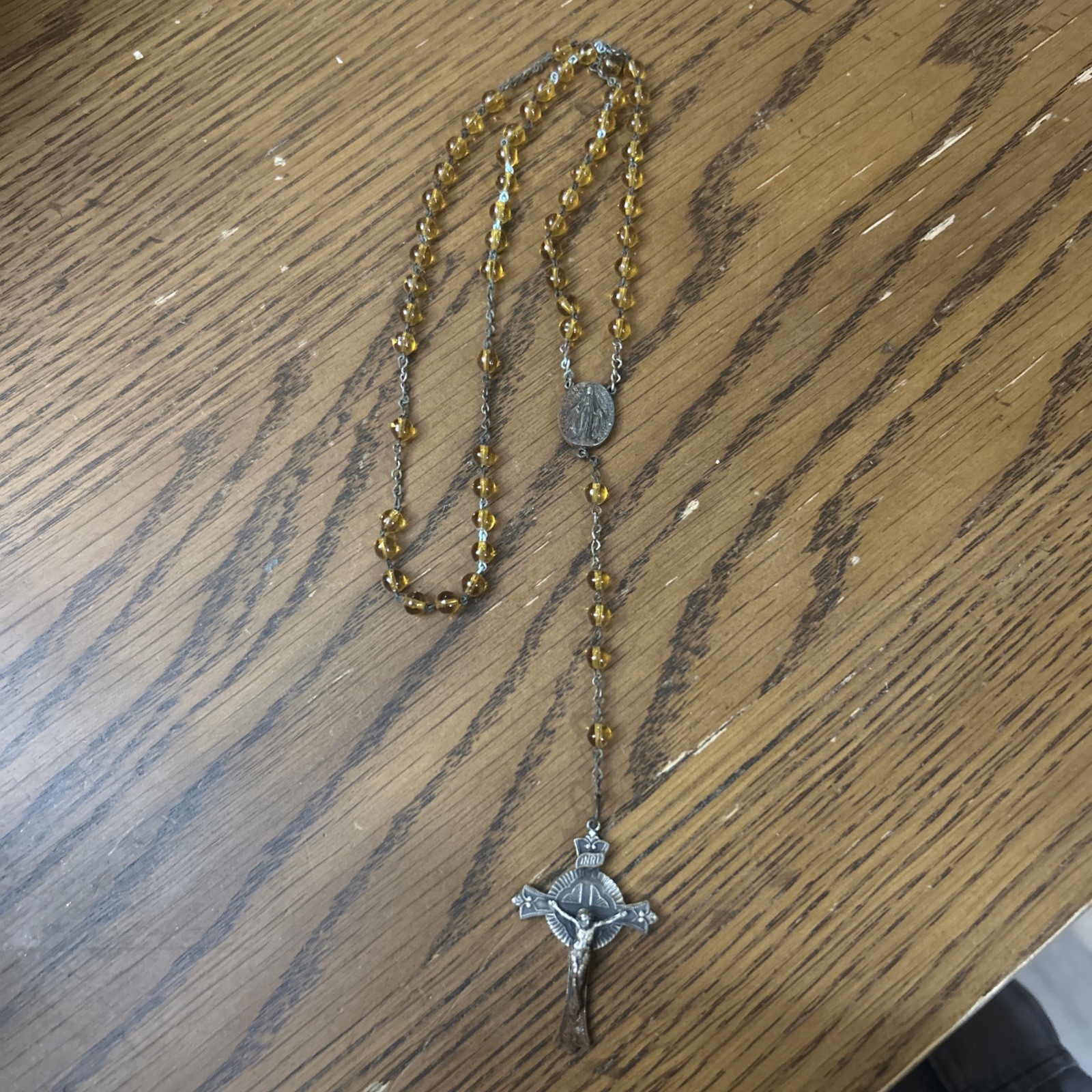 Vintage Citrine Glass Rosary Beads Antique