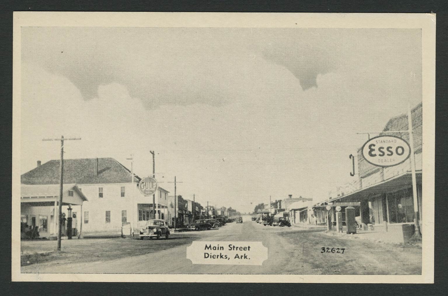Dierks Howard Co. AR: c.1940 Postcard MAIN STREET, Gulf Esso Gas Stations, More