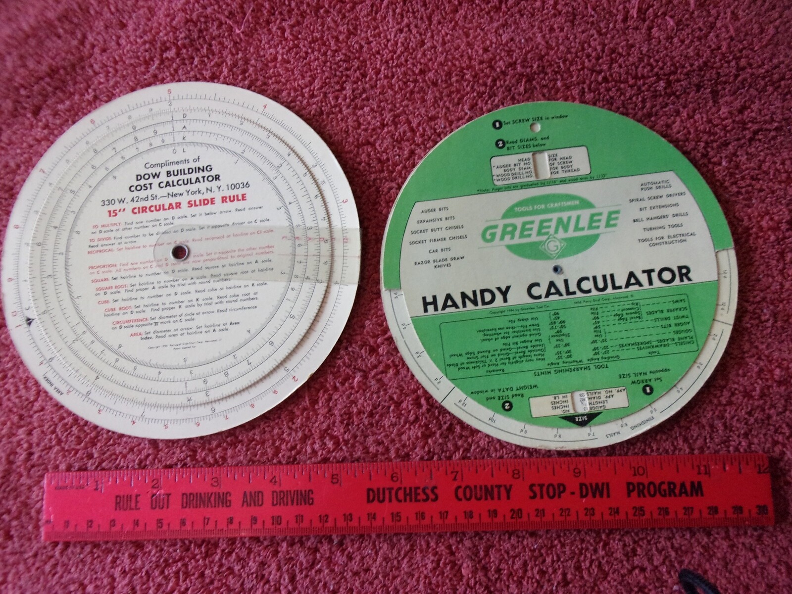 Vintage 1944 Greenlee Tools Handy Calculator & Dow Building Cost Calculator 1955