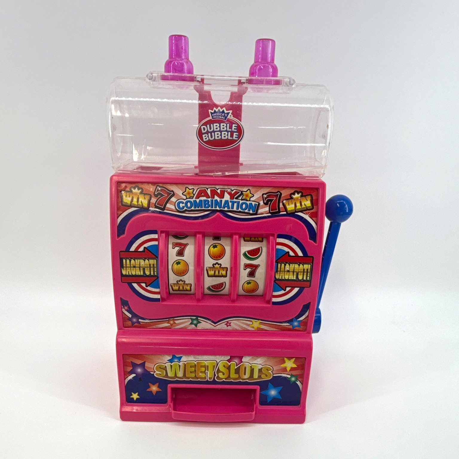 VTG Dubble Bubble Sweet Slots Mechanical Candy Slot Machine Toy Pink works