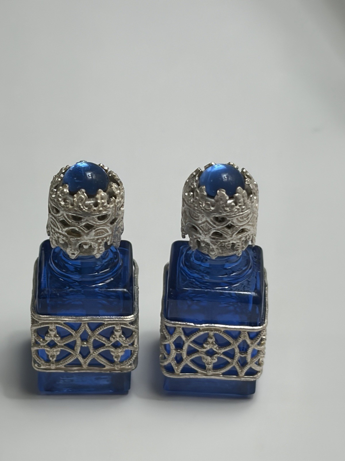 Pair Of Extra mini French Bottles In Blue Pair Of Extra mini French Bottles In Blue