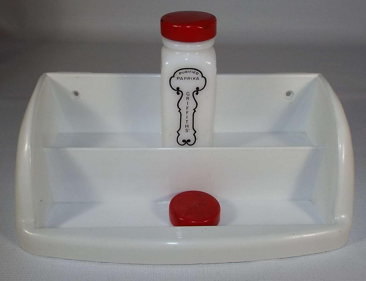 Vintage Replacement Griffith's White Spice Rack Jar Red Lids Hold 10 Jars