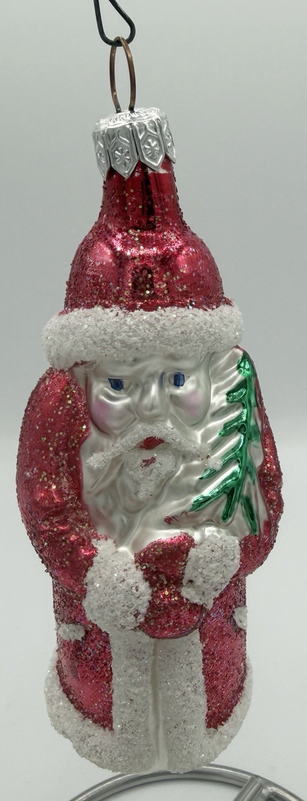 Vintage 1990s Polish Glass Santa Ornament MCM Style Radko Inspired