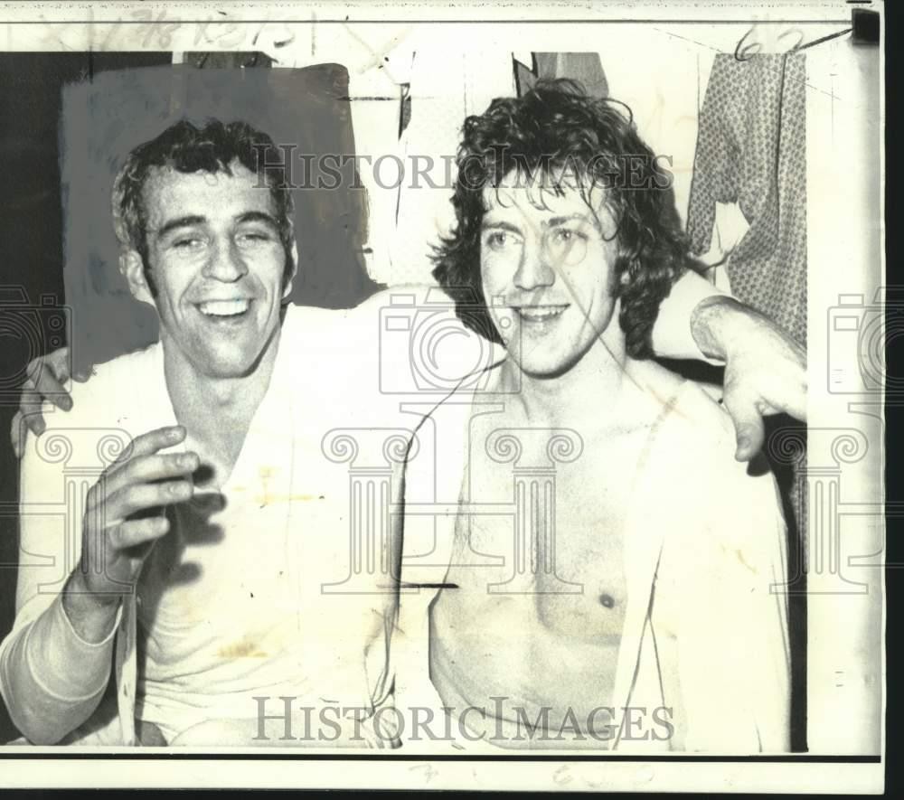 1973 Press Photo Soccer - Ed Giacomin & Steve Vickers of New York Rangers