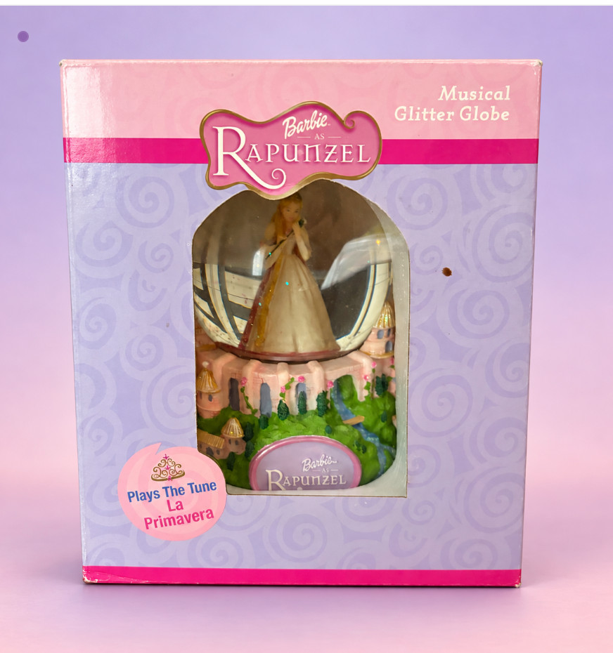 2002 Barbie as Rapunzel Musical Glitter Snow Globe Kreissler Boxed La Primavera