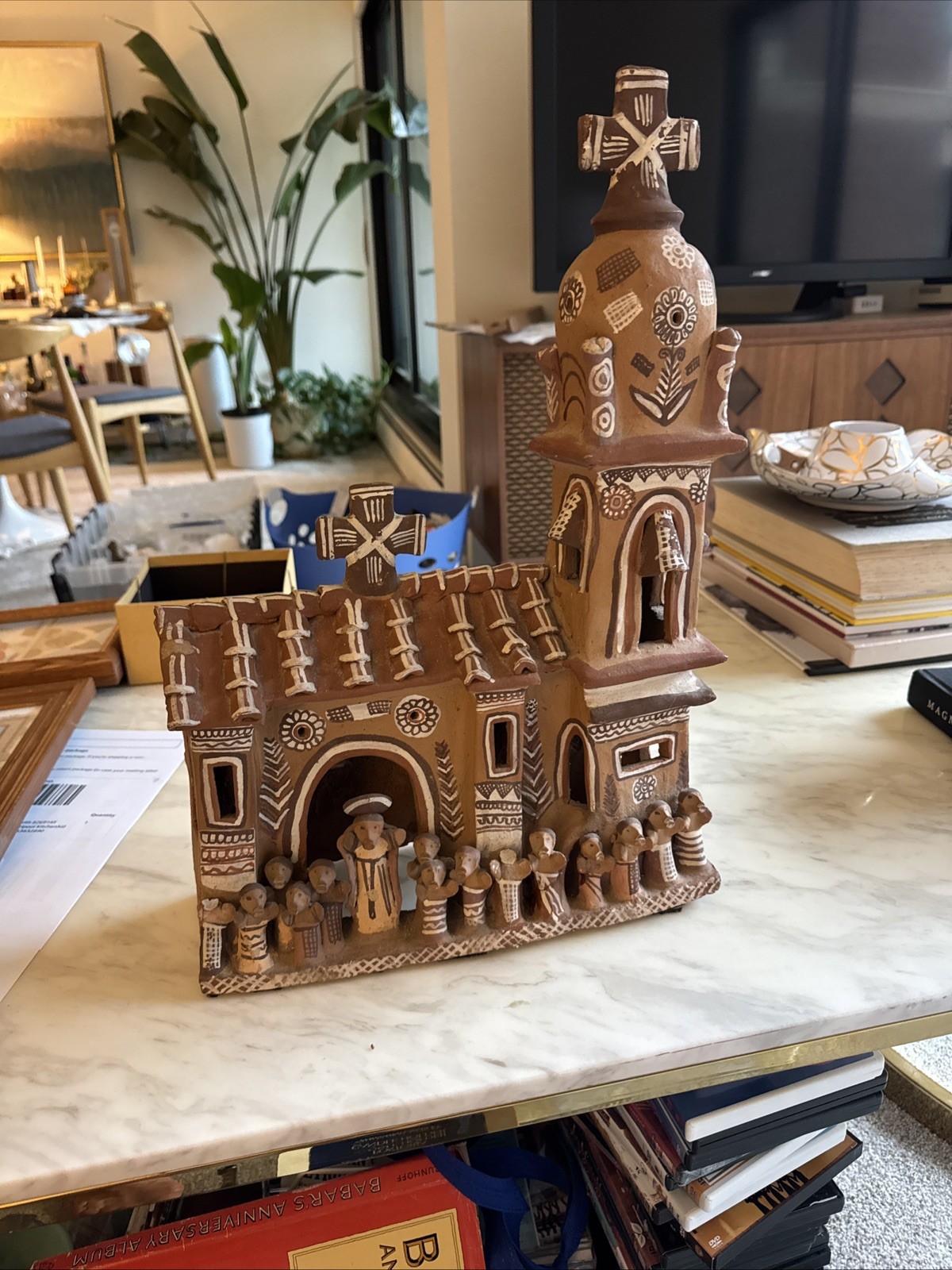 Vntg Peruvian Pottery Folk Art Church Quinua Ayacucho Clay  Cathedral - 18.5\