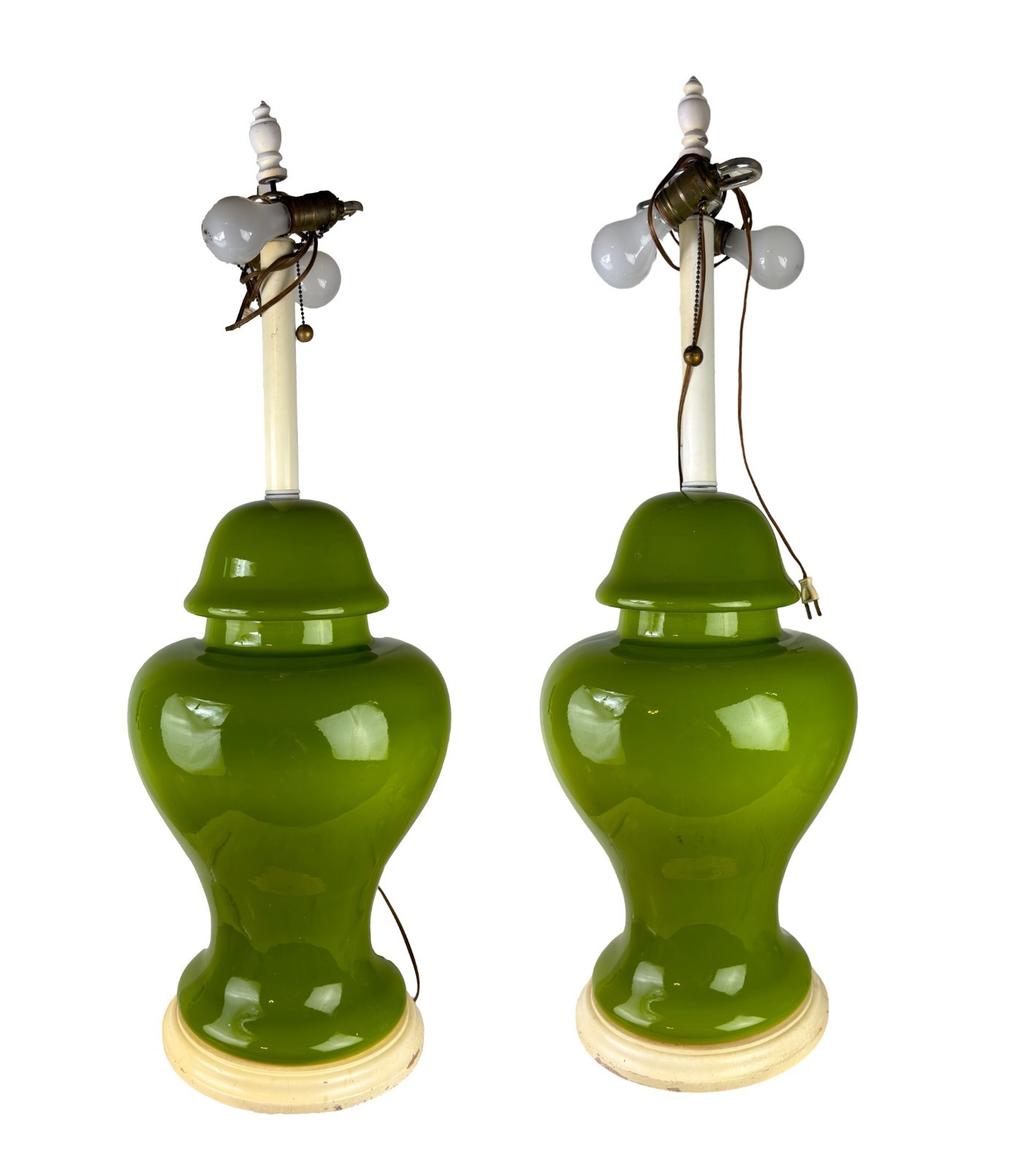 Pair Vtg Large Green Ceramic Ginger Jar Table Lamps Hollywood Regency 36\