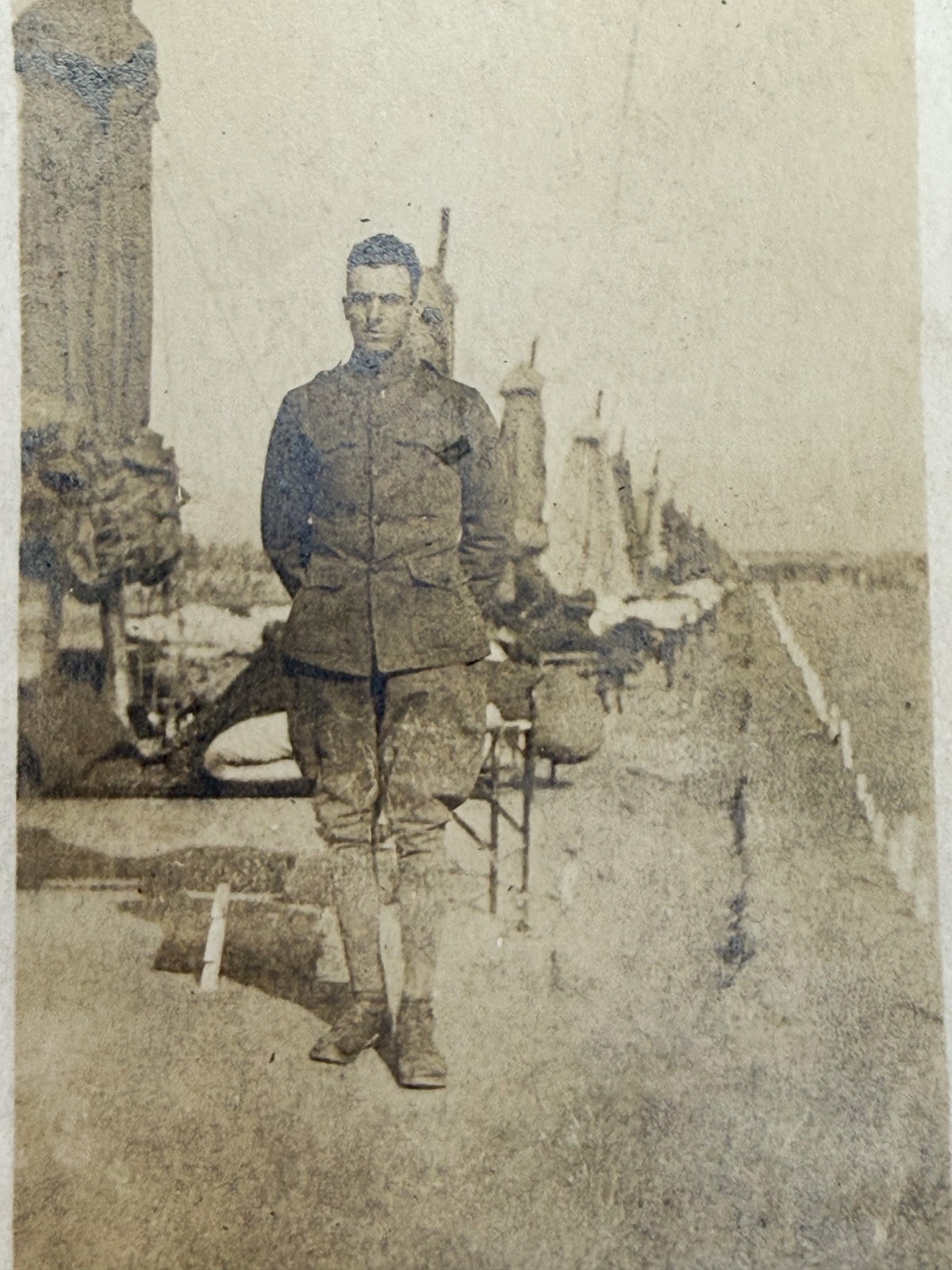 Antique Unposted Real Picture Postcard RPPC WWI Uniformed Officer in Camp