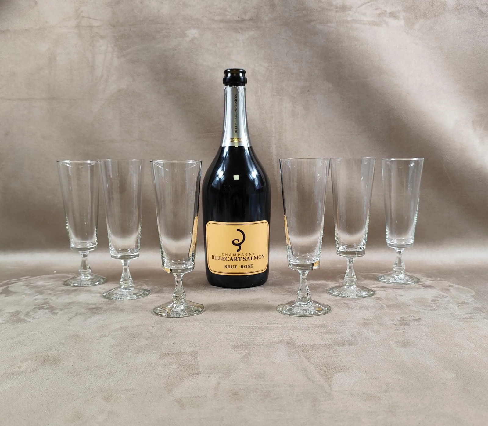 Lot of 6 Billecart Salmon Champagne Flutes Made in France Vintage 1980