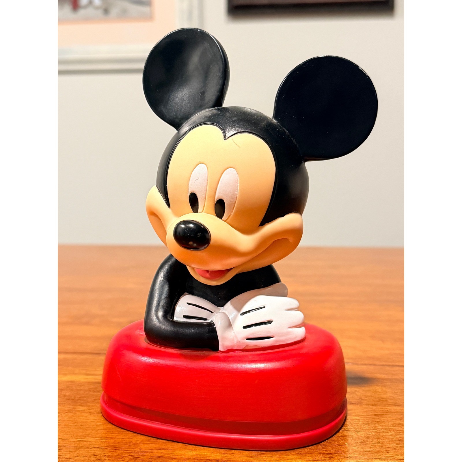 VTG Disney Mickey Mouse Plastic Coin Bank Kcare Red Black Piggy Bank 25816 KT