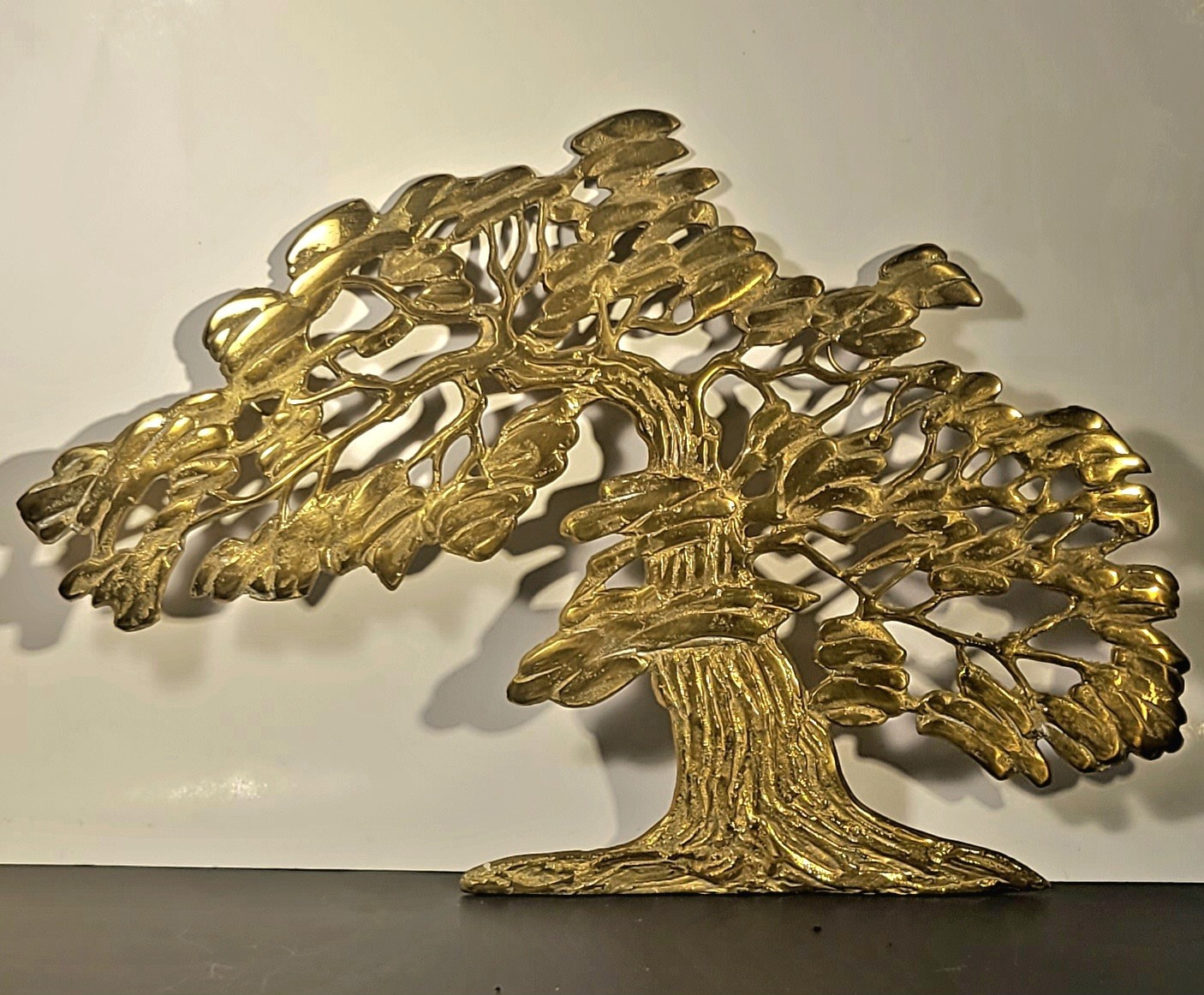 Vintage Solid Brass Bonsai Tree Wall Sculpture Art Korea MCM Patina