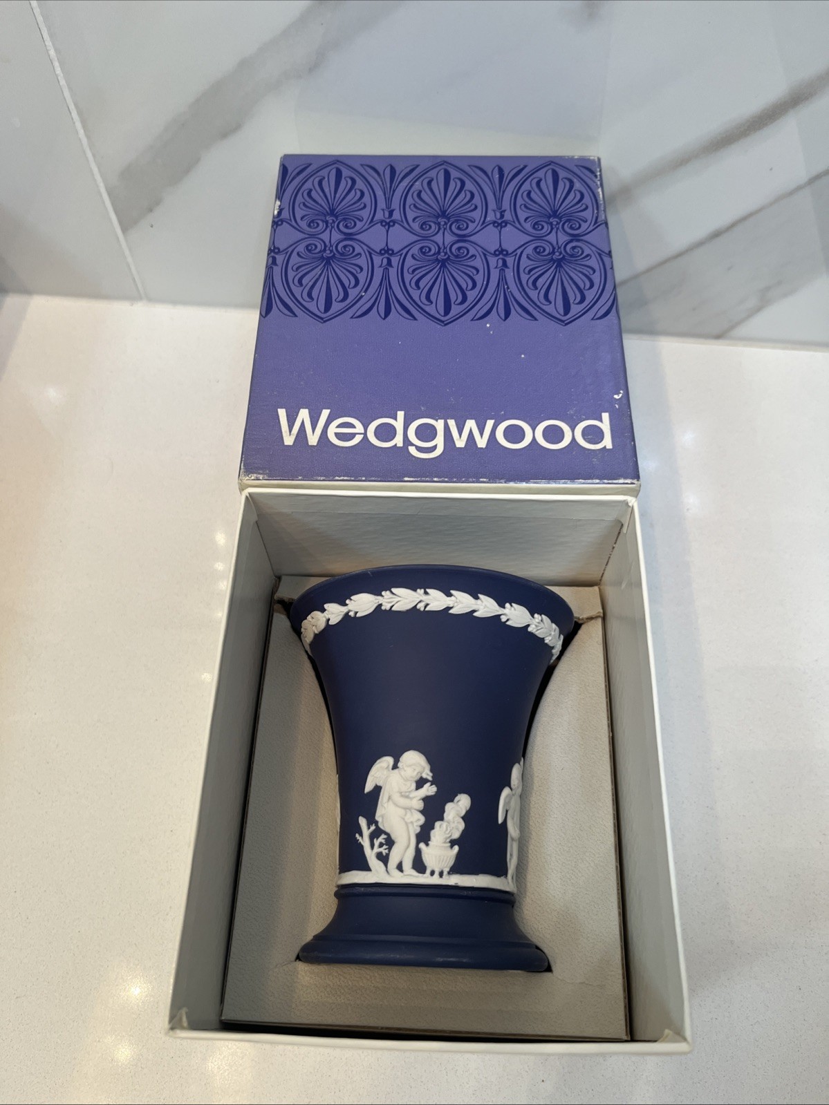 Dark Blue Wedgwood Portland Jasperware  Posy Pot Vase 3 7/8