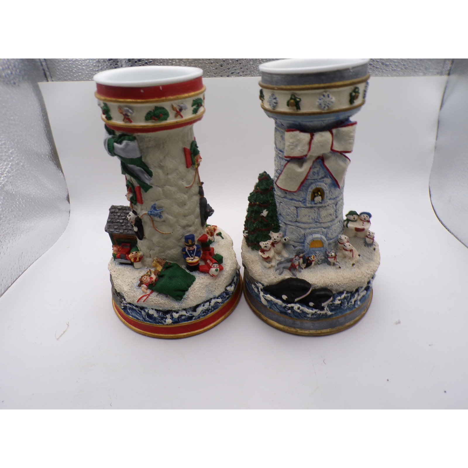 Cheryl Spencer Collin Christmas Lighthouse Candlestick Holders The Danbury Mint