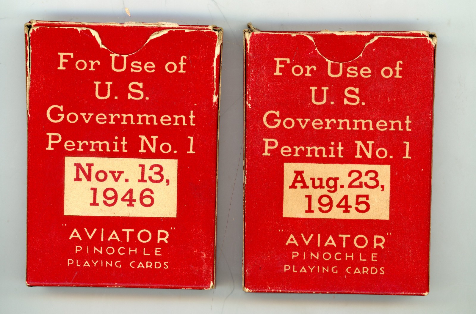 2 1945 & 1946 WWII US Government Red Cross Pinocle Playing Card Decks