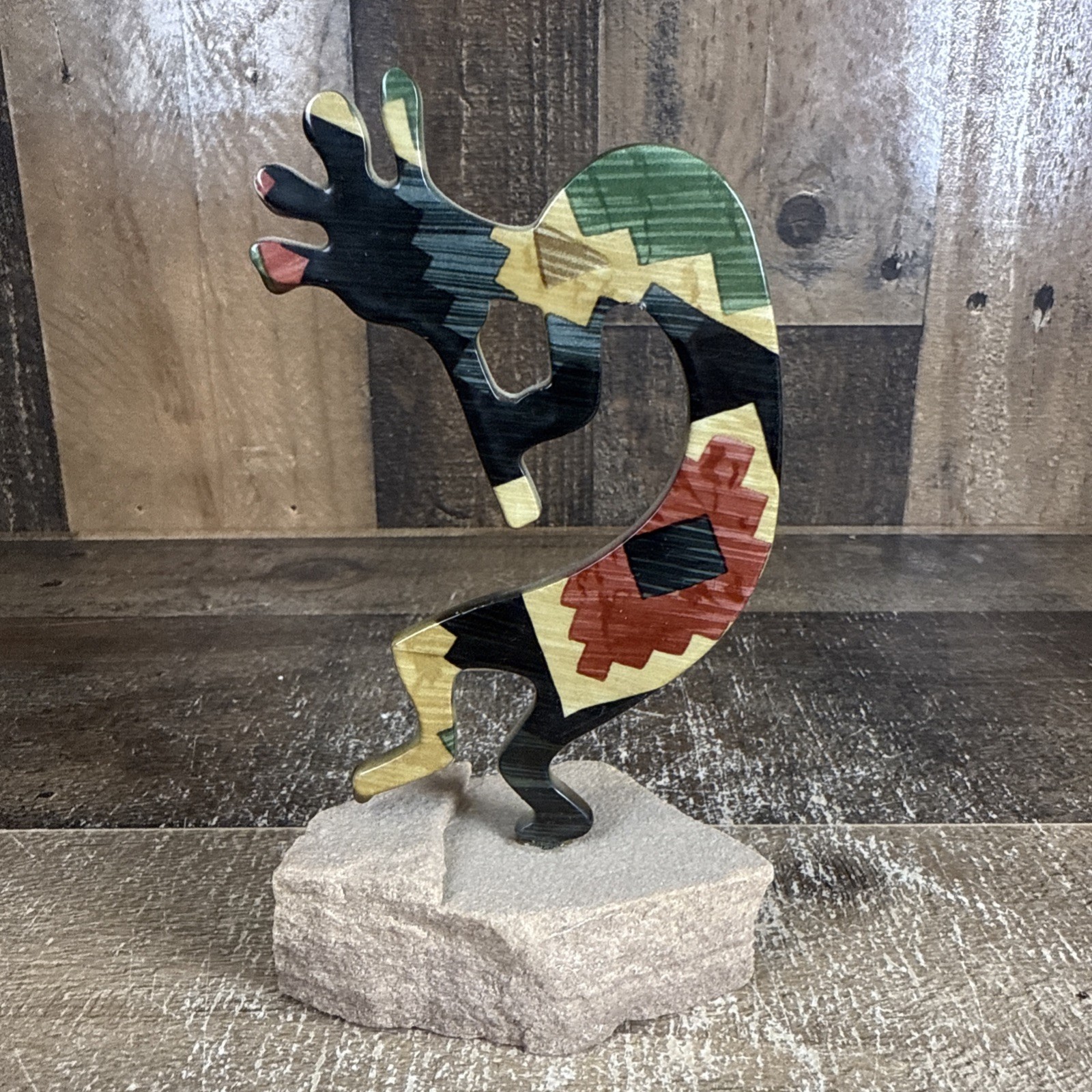 Native American Lazart Kokopelli Petroglyph On Sandstone Base Navajo Metal Native American Lazart Kokopelli Petroglyph On Sandstone Base Navajo Metal
