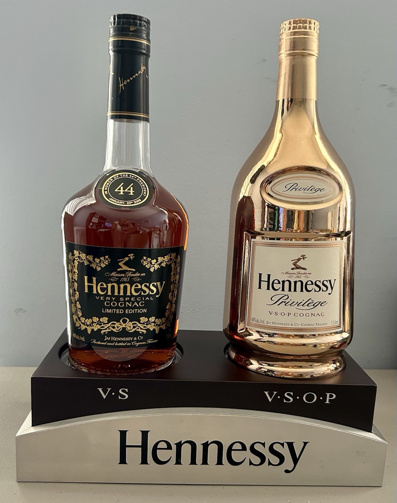 Hennessy VS & VSOP Cognac Dark Brown, Silver And Black Bottle Glorifier Display