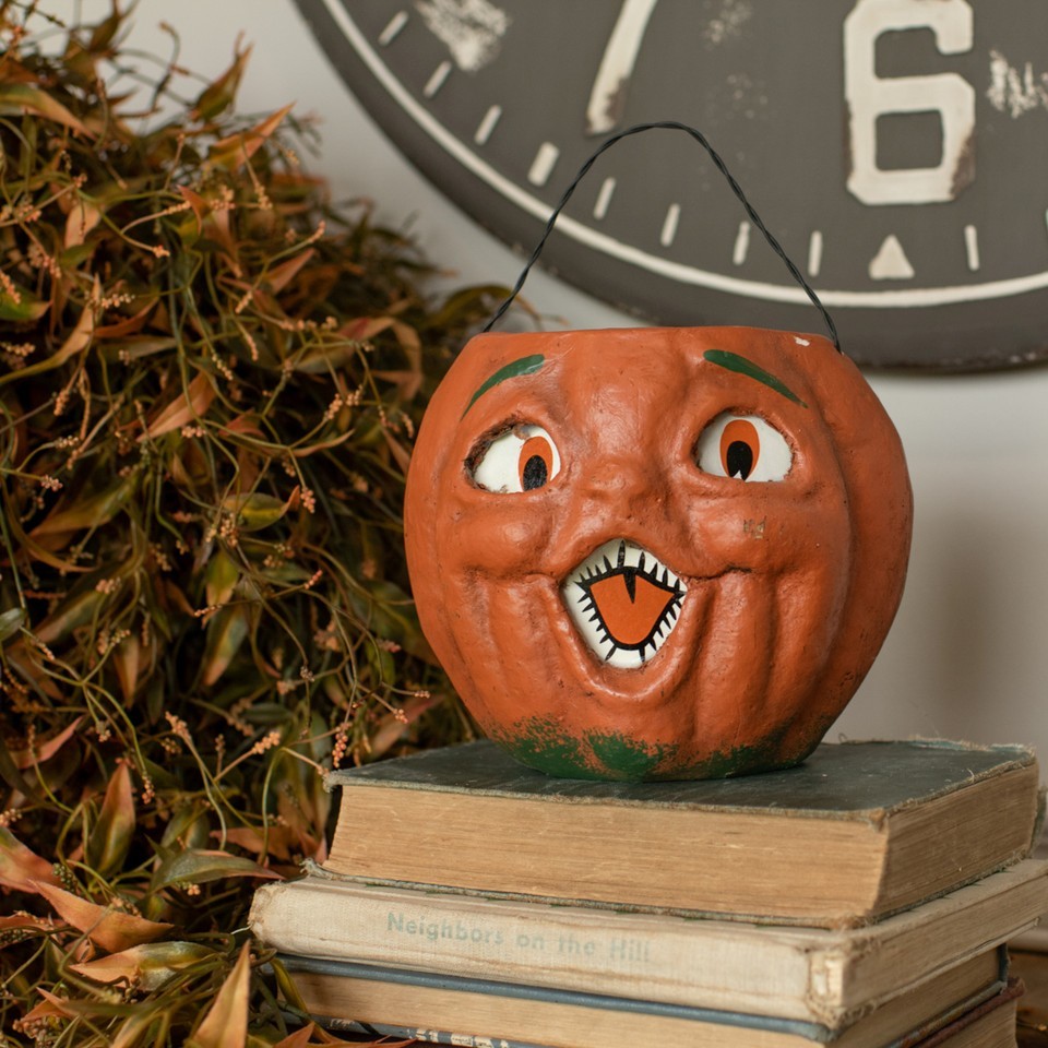 Primitive Halloween Orange Ragon House JackOLantern Pumpkin Choir Boy Bucket 5” Primitive Halloween Orange Ragon House JackOLantern Pumpkin Choir Boy Bucket 5”