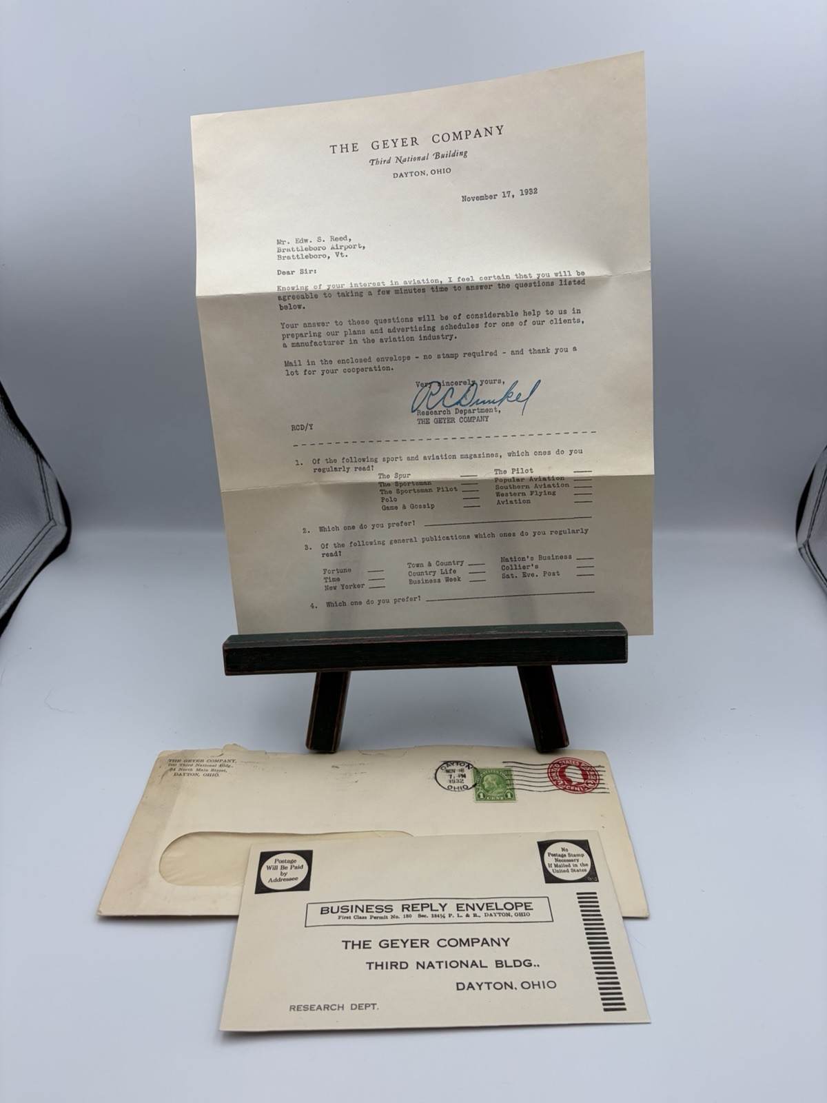 Early Aviation Letter 1932 The Geyser Company 