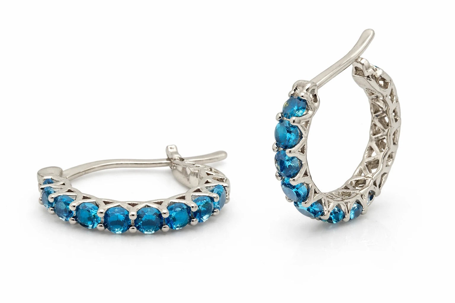 Blue Rhinestone Pave Hoop Earrings - Elegant Fashion Jewelry