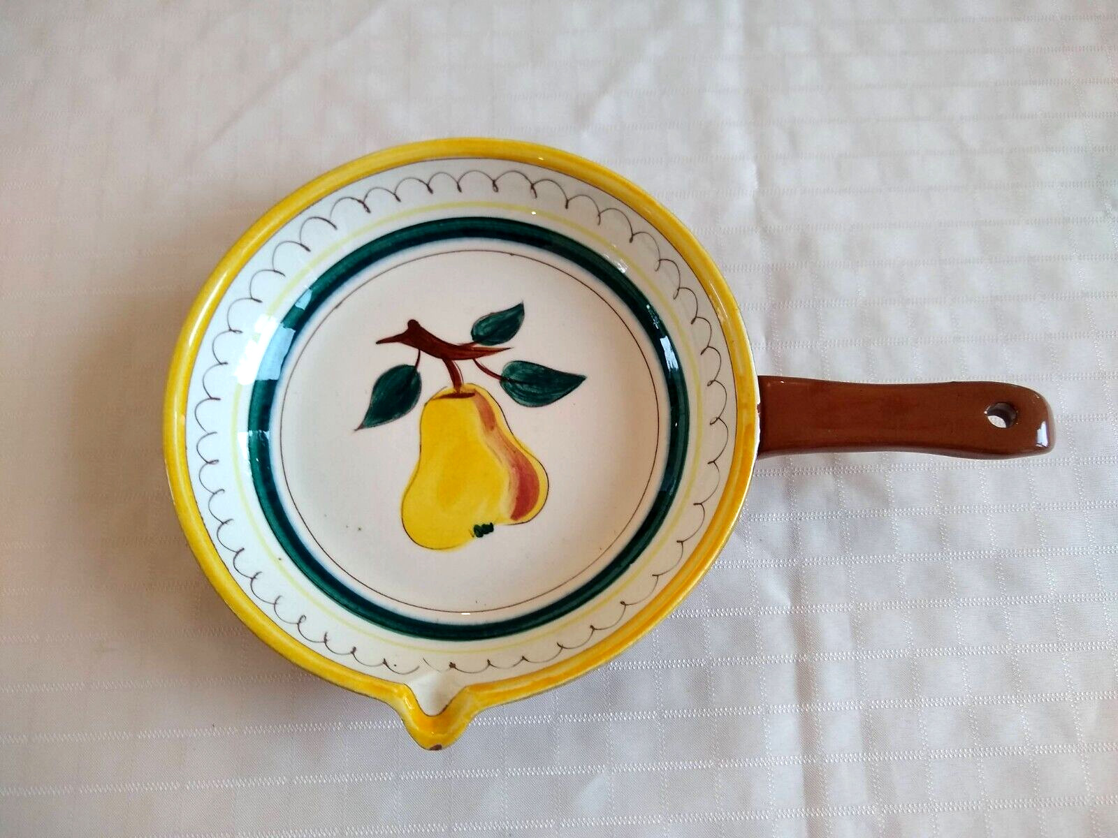 Stangl Pottery Fruit Pattern Pear Skillet Casserole Fry Pan w Handle Vintage