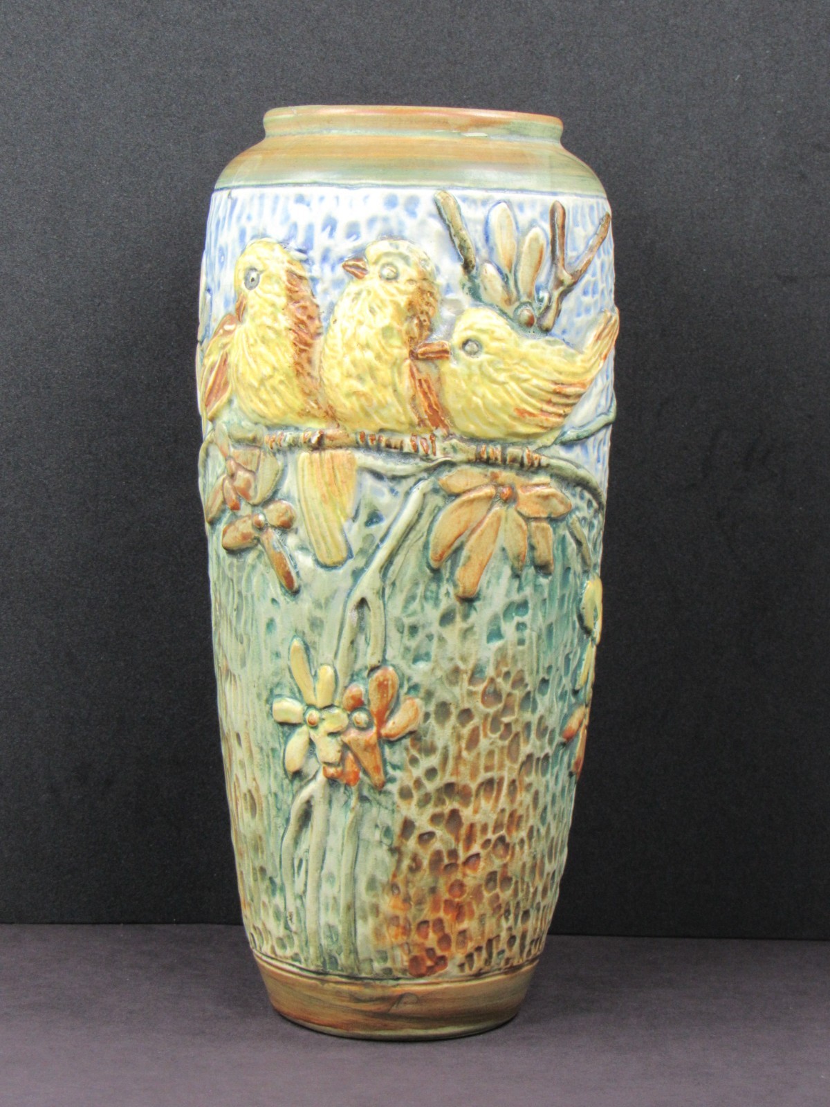 Antique RARE Weller Glendale Three Yellow Birds Vase Circa 1920\'s