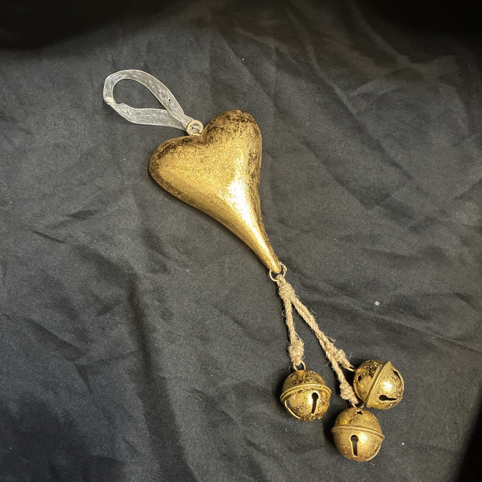 Vintage Golden Heart With Bells Hanging 