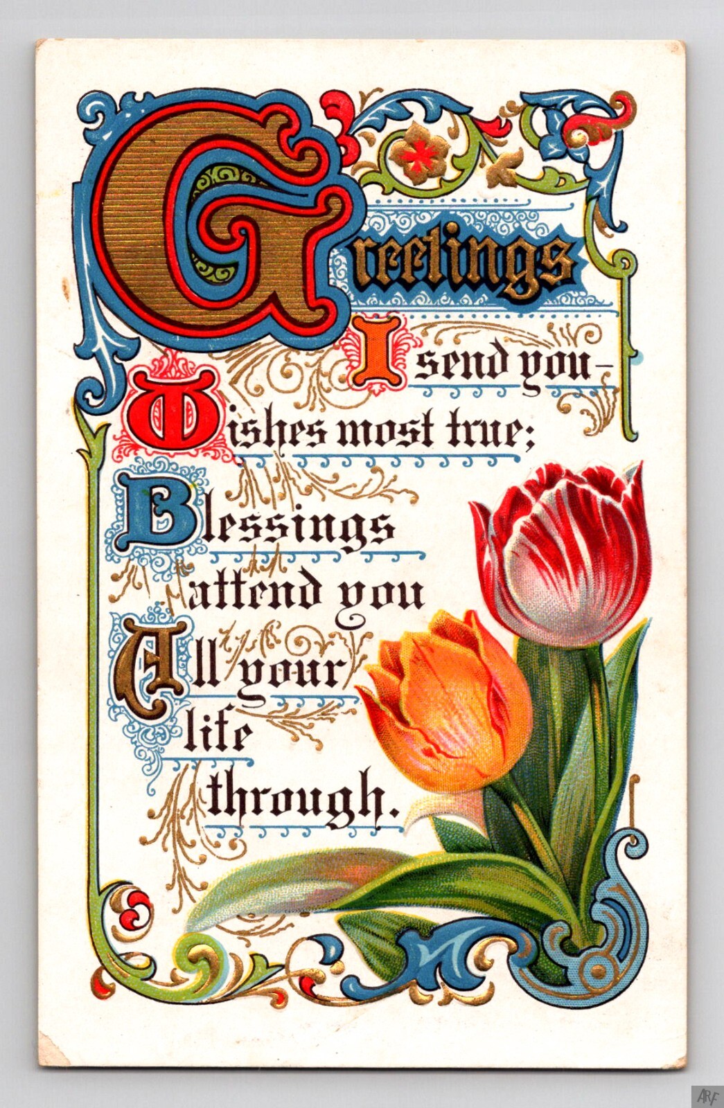 Postcard Greetings Tulips Motto Series No 2 Unposted Publisher Unknown Antique