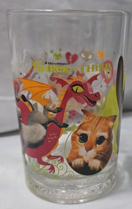 2007 McDonalds Shrek The Third Glass Cup Replacement Puss In Boots Donkey Vtg