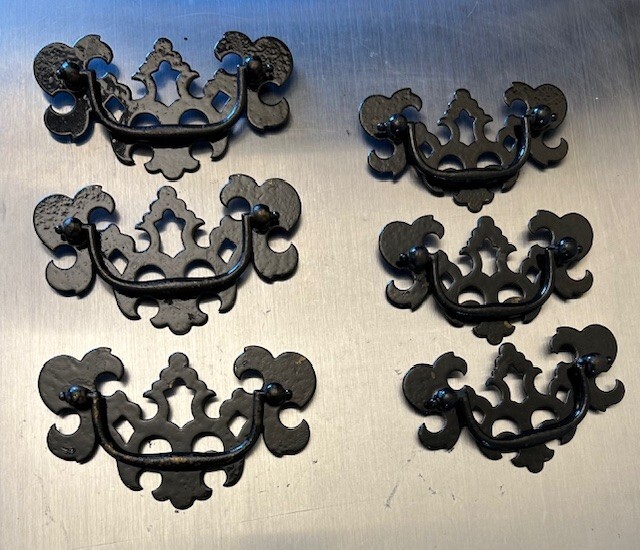 6 Cabinet Hardware Handles Pulls  Vintage Antique Brass painted black