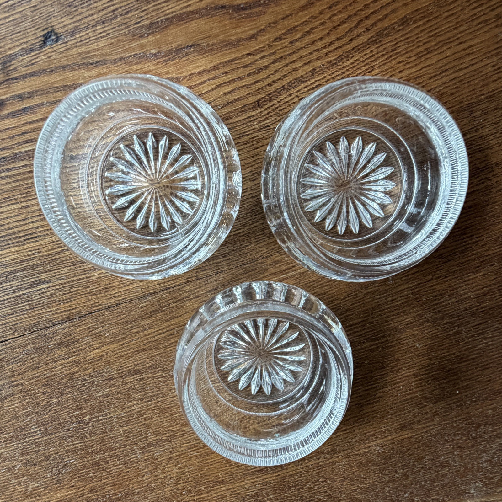 Salt Cellars Set of 3 Clear Pressed Glass Open Ribbed Rim Daisy Design VTG