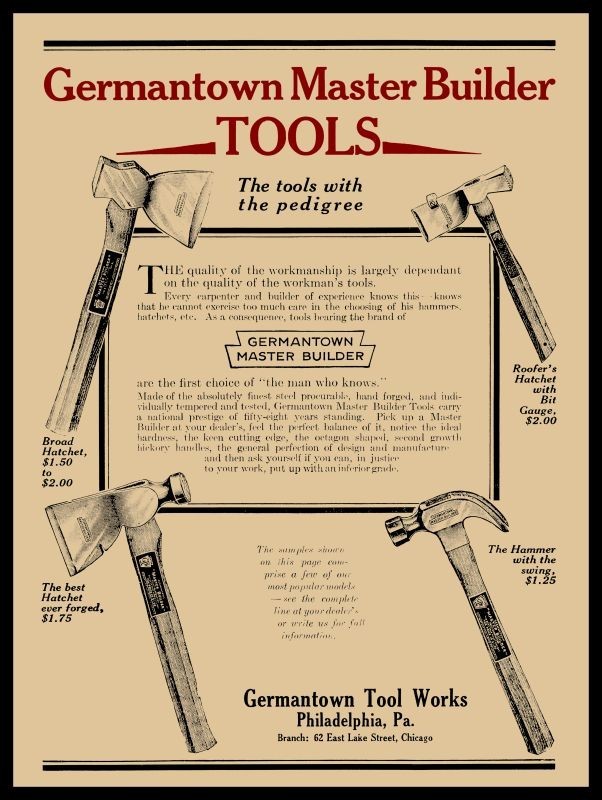 1917 Germantown Tool Works, Philadelphia Axe, Hammer NEW Sign: 15x20\