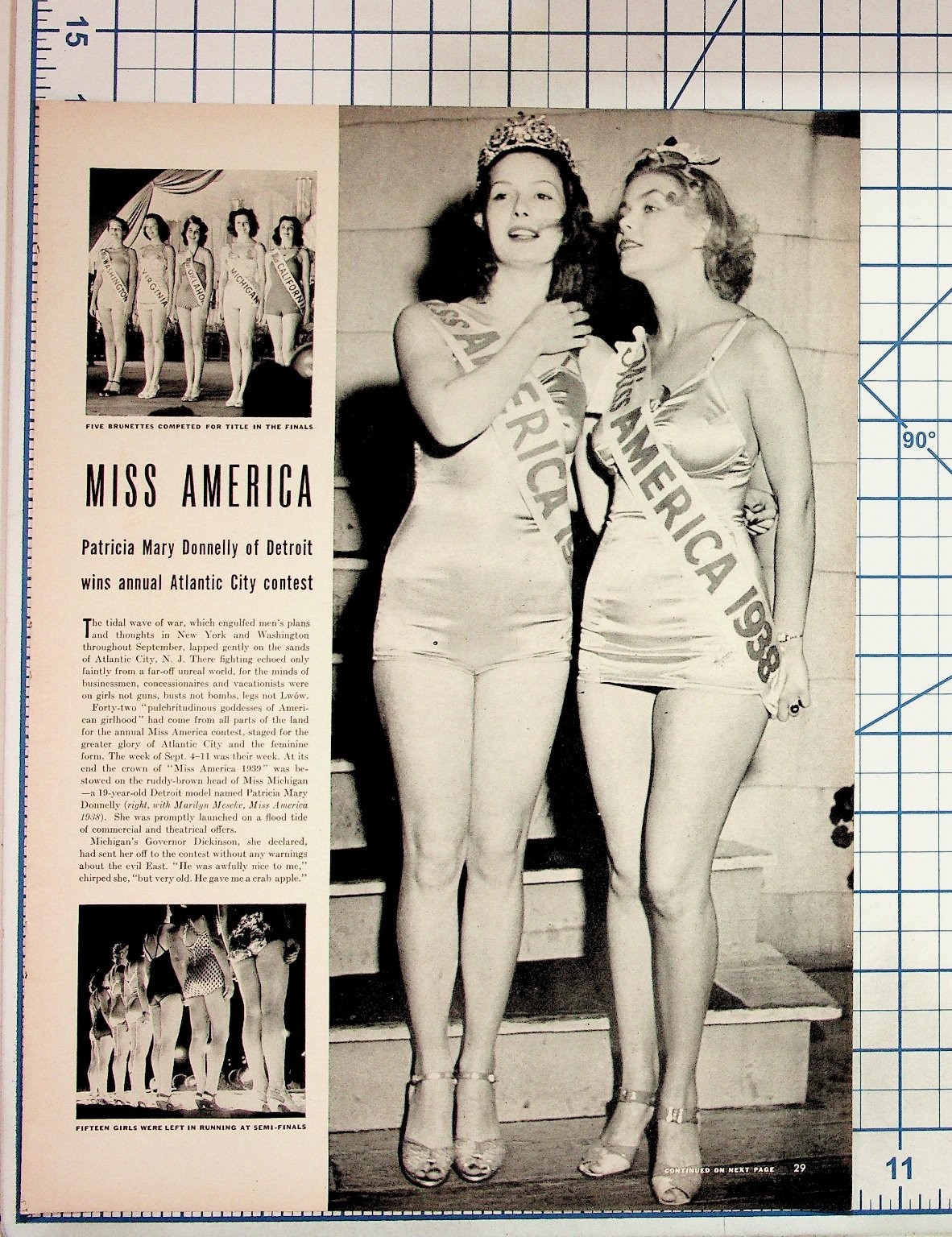 1939 Miss America Patricia Donnelly Magazine Page Atlantic City Ephemera
