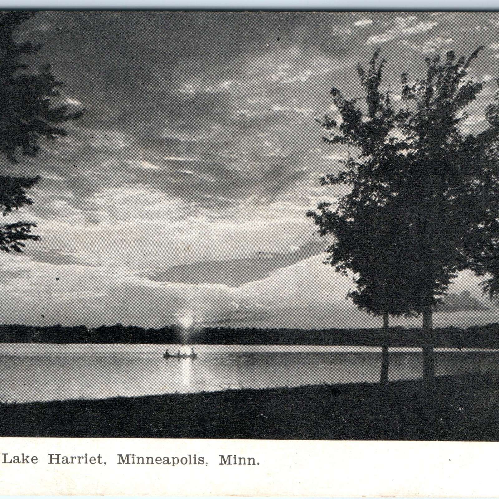 c1910s Minneapolis, MN Moonlight Lake Harriet Postcard Boating Night Scenic DB