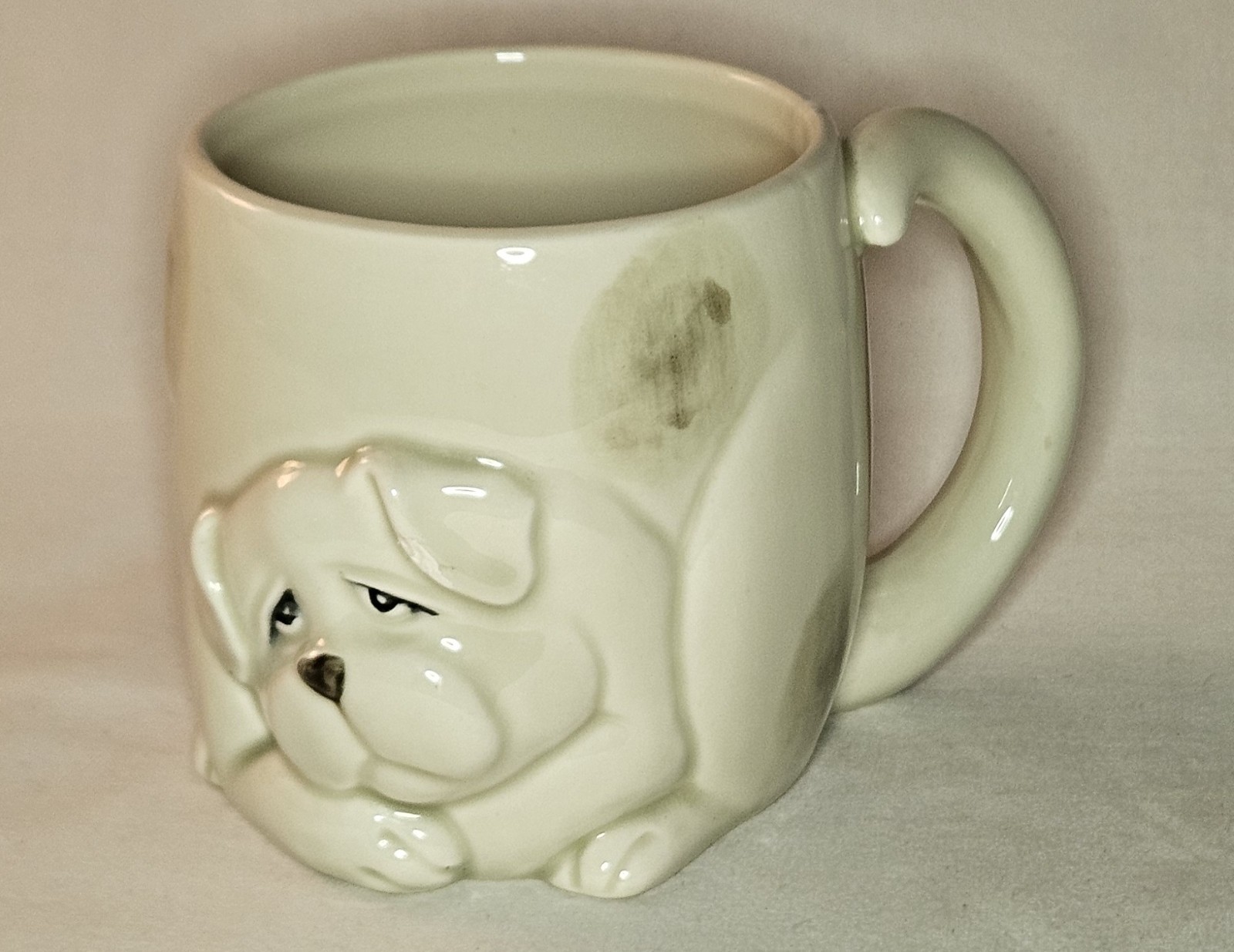 Vintage 1979 Fitz and Floyd Ceramic Sad Puppy Dog Coffee Mug Tail Handle Cute