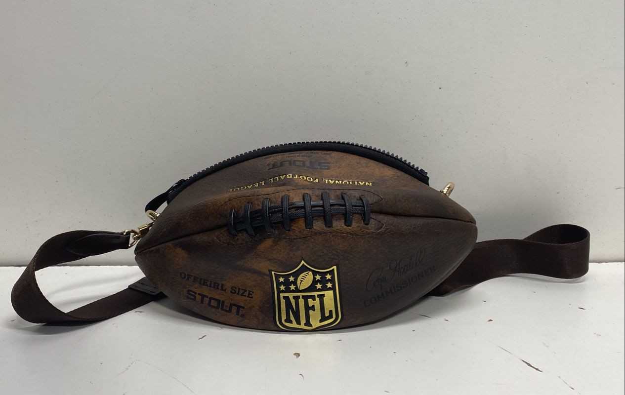 Stout NFL Football Shaped Crossbody Bag Brown Textured Gold Tone Hardware