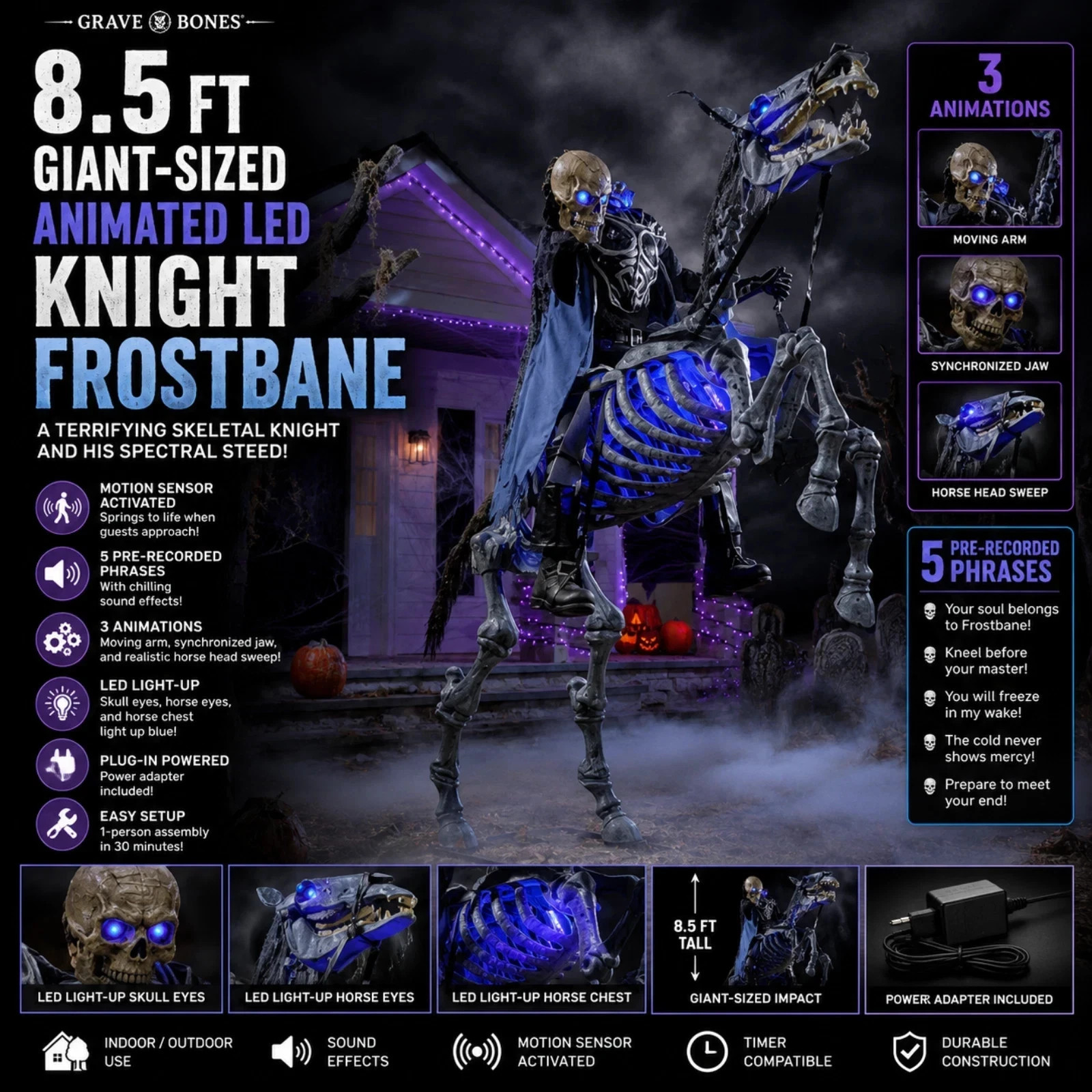 8.5 FT Animated Grave & Bones Giant-Sized LED Knight Frostbane SAMEDAYSHIP 8.5 FT Animated Grave & Bones Giant-Sized LED Knight Frostbane SAMEDAYSHIP