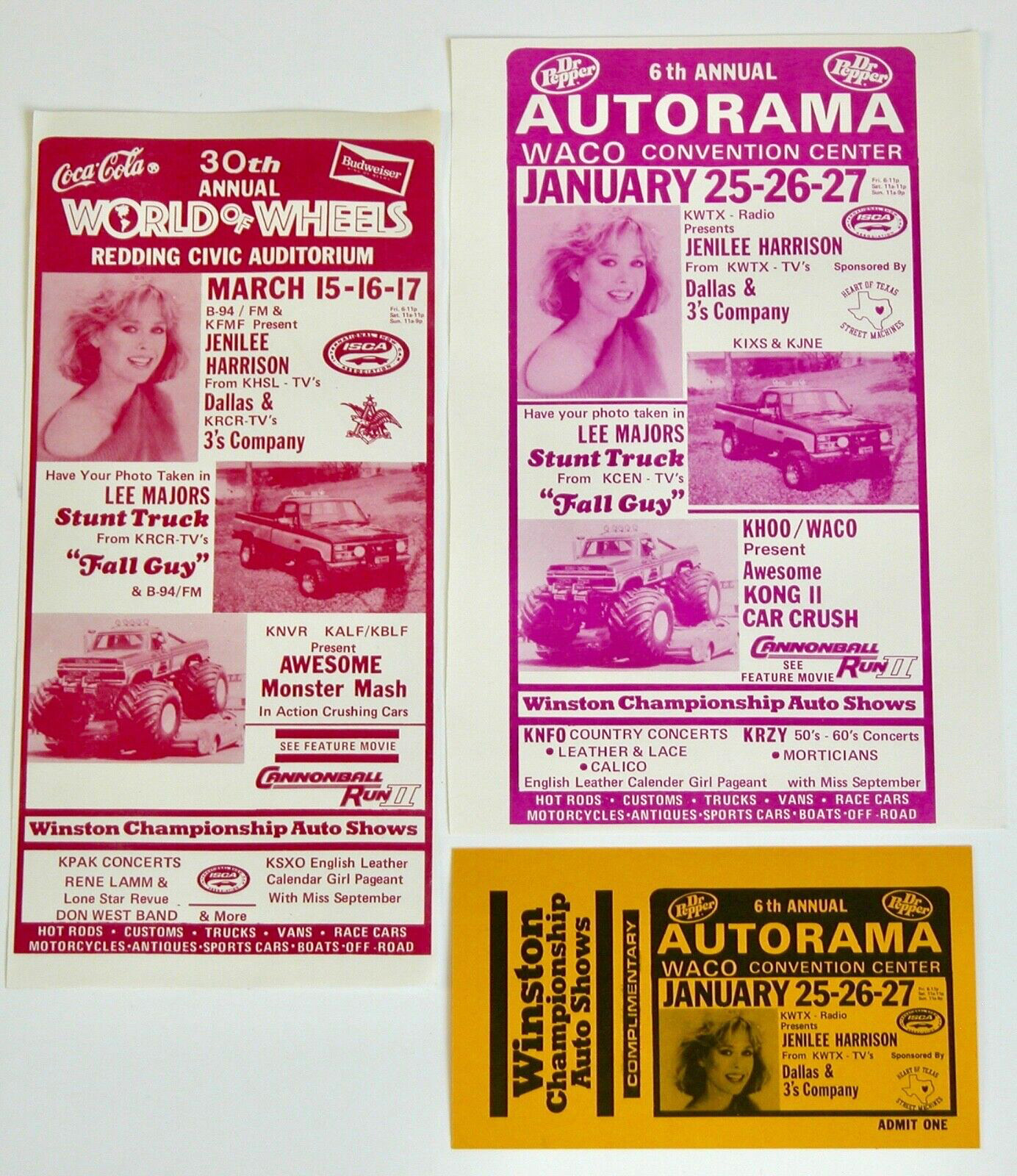 Vtg 80s AUTORAMA Auto Show Ticket WORLD OF WHEELS Hot Rod Event WACO TX REDDING